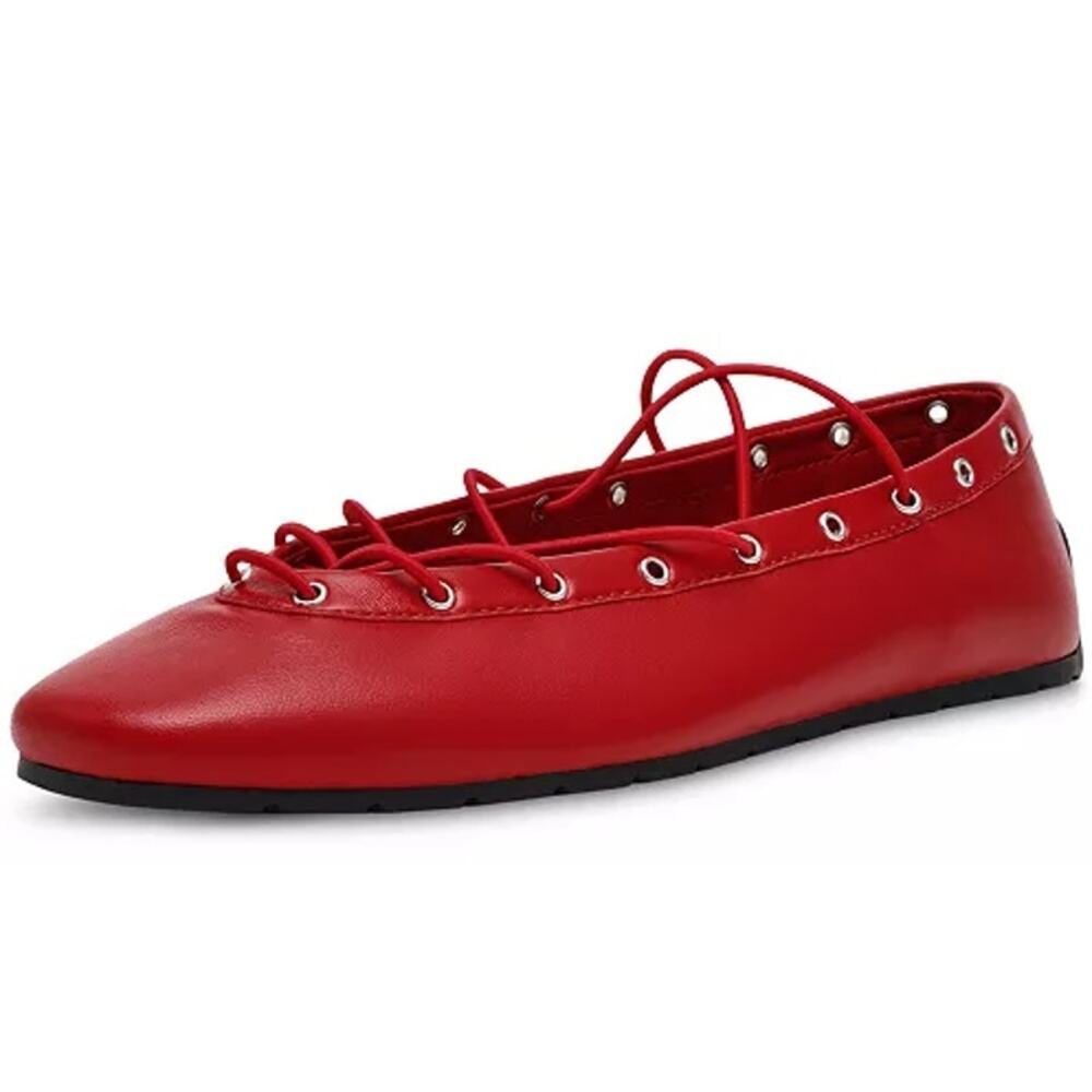 Steve Madden Womens Pointe Flats Size 8 M Red Leather Lace-Up NIB
